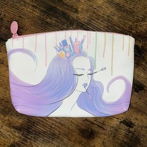 Ipsy Cosmetic Case * 7.25" x 5" * White with purple/pink/blue design